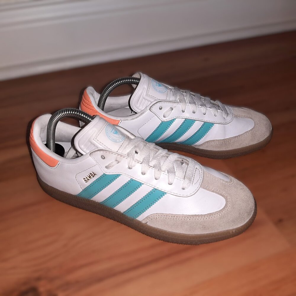 Adidas Samba Miami White Teal Orange Shoes IH8160 Men's Sz 7.5 Women's Sz 8.5 - Picture 15 of 16